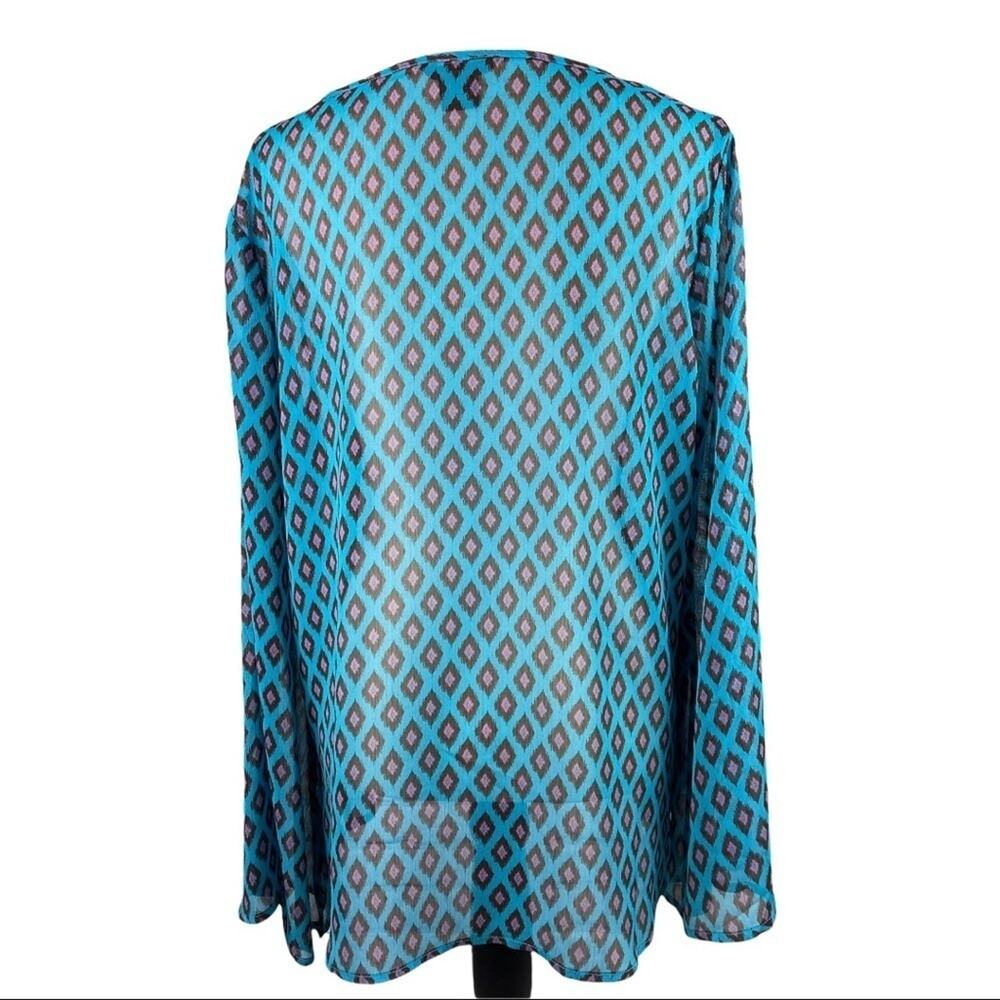 Wrangler Rock 47 Lightweight Semi Sheer Vneck Top Blouse Bell Sleeve Blue Medium - Picture 5 of 7